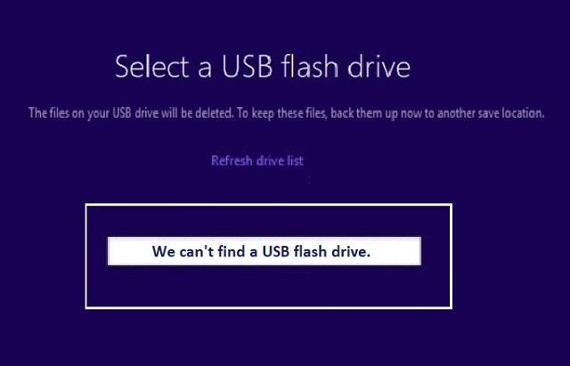 Windows 10 media tool find USB