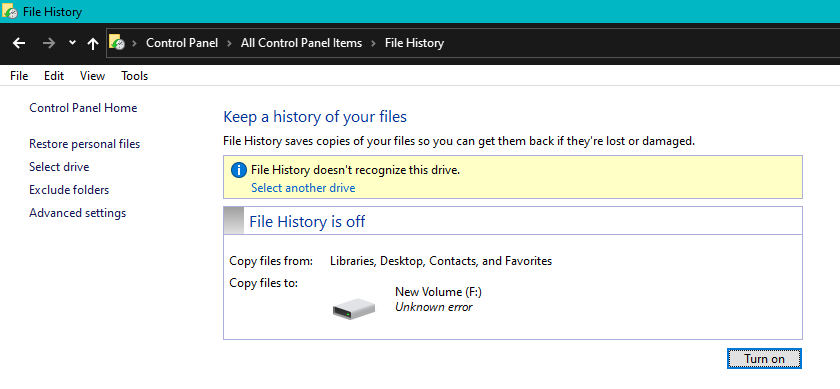 Recover files deleted using File History