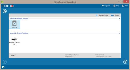 Remo Recover Android - Select Drive