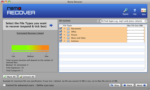 Folder Recovery Mac - Select File Type