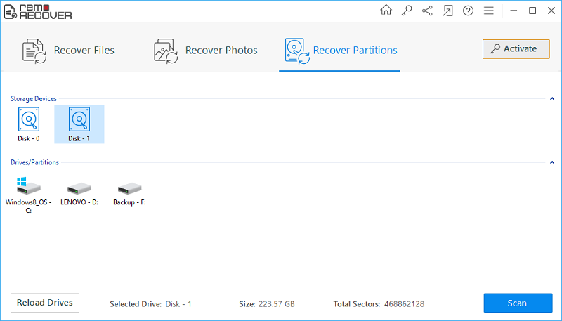 Select disk to begin partition recovery