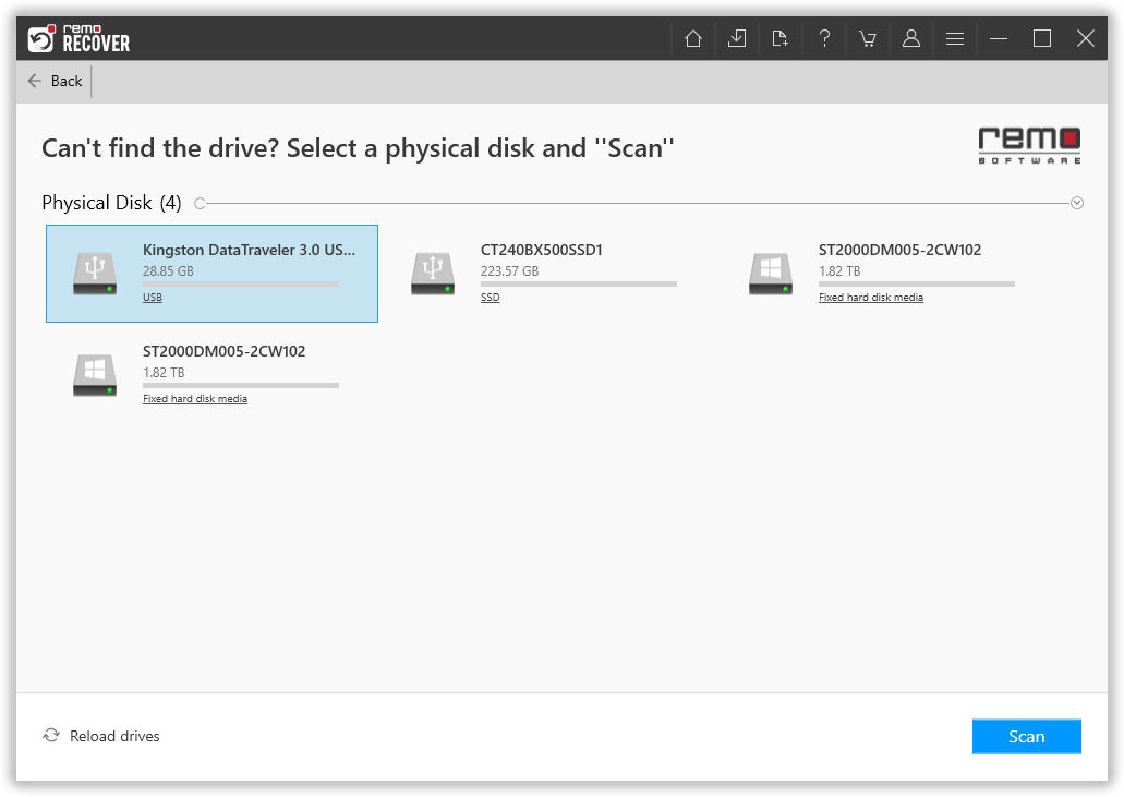 select the drive from where you want to recover data
